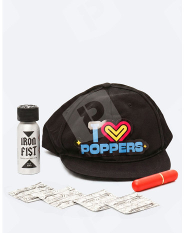 MINI Kit Festival Poppers + czapka LED + inhalator + prezerwatywy